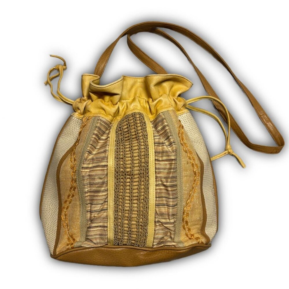 Chateau vintage-style drawstring mixed media bag.